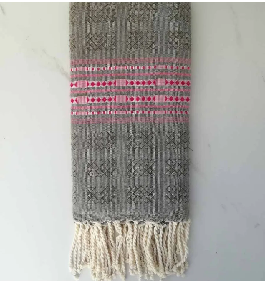 Fouta thalasso vert kaki et rose foncé 