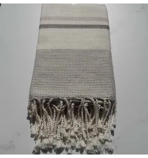 Fouta Chevron blanc crème, écru et gris vert