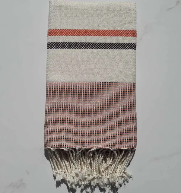 Chevron blanc crème, corail et taupe 