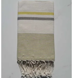 Fouta Chevron blanc crème, lemon et gris taupe 
