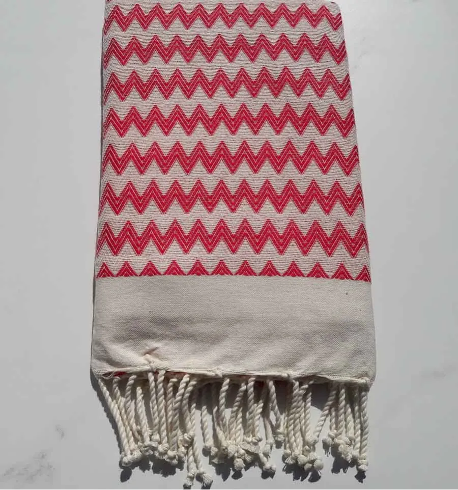 Fouta zigzag rose foncé 