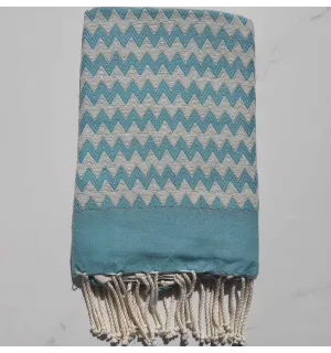 Fouta zigzag bleu et blanc crème 