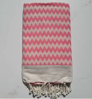 Fouta zigzag rose blanc crème