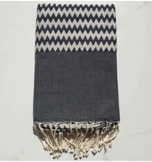 Fouta zigzag bleu jean foncé 
