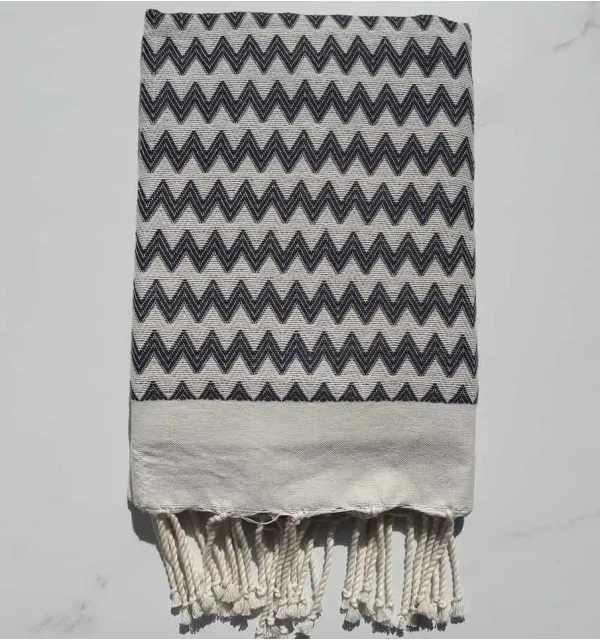 Fouta zigzag blanc crème et ardoise 