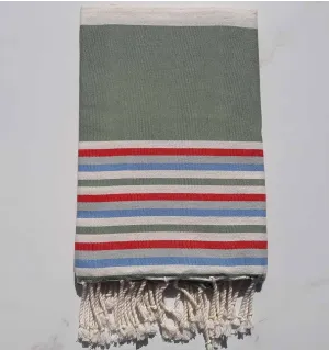 Fouta Plate vert mousse avec rayures