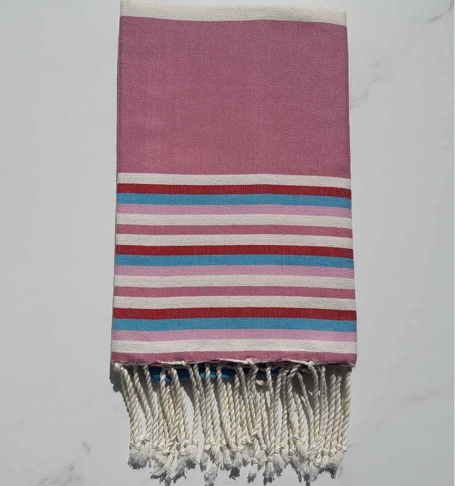 Fouta Plate rose violacé avec rayures