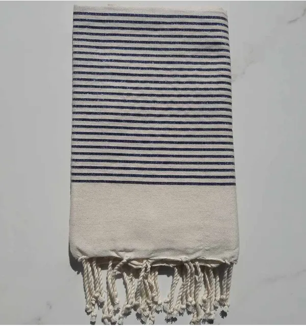 Fouta lurex blanc crème avec lurex bleu 
