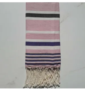 Fouta Dina rose rayée blanc, mauve et anthracite