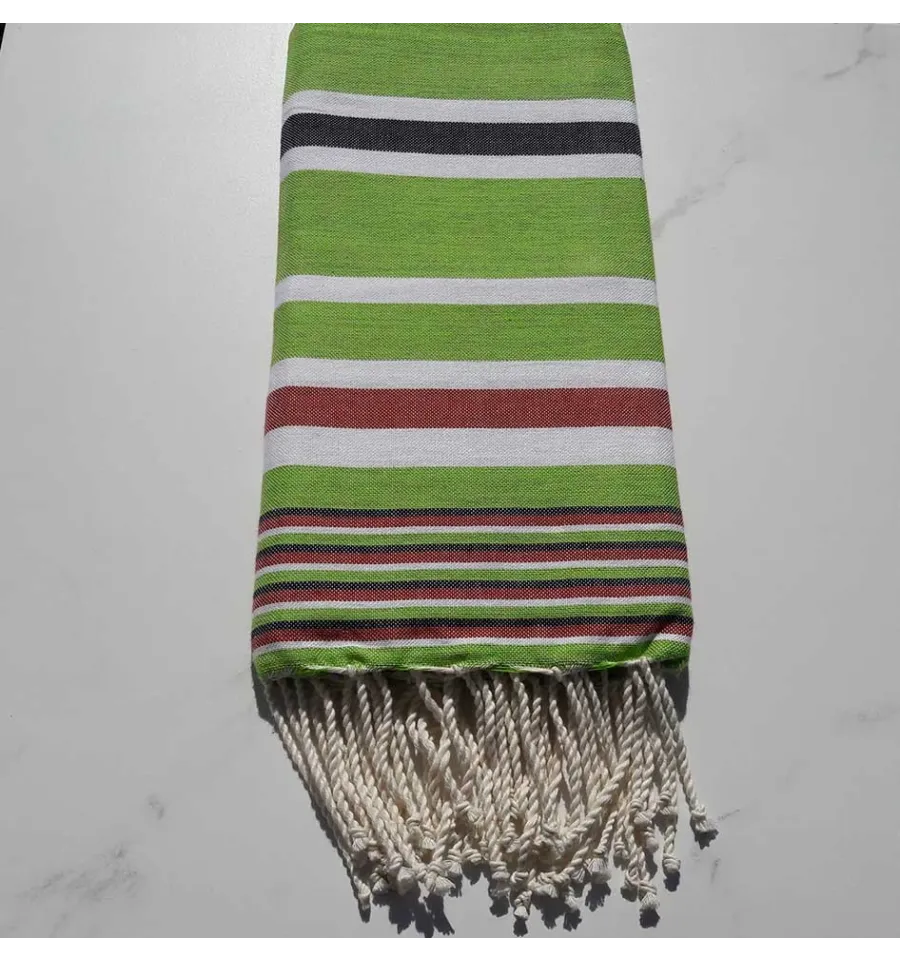 Fouta Dina vert prairie avec rayures 