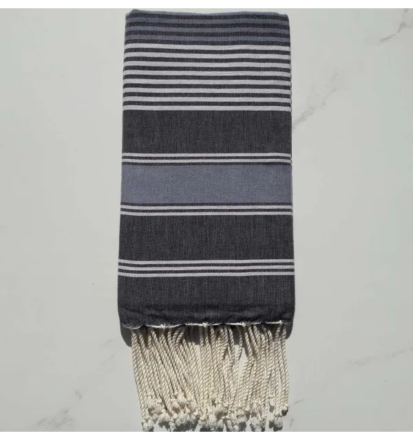 Fouta Dina ardoise, bleu horizon avec rayures 