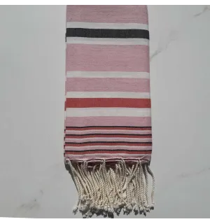 Fouta Dina rose rayée blanc, brique et anthracite