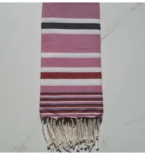 Fouta Dina rose rayée blanc, anthracite et rouge 