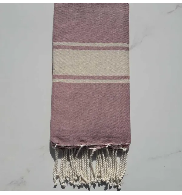 Fouta Plate rose violacé rayée écru 