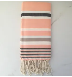 Fouta Dina saumon avec rayures