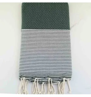 FOUTA NID D'ABEILLE vert véronèse rayée blanc 
