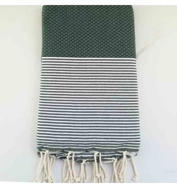 FOUTA NID D'ABEILLE vert véronèse rayée blanc 