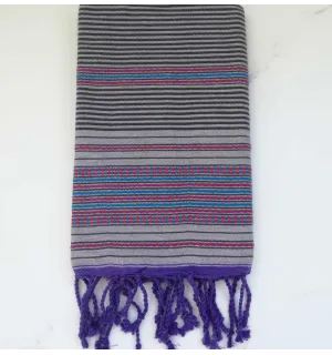 Fouta arabesque violet pale rayée gris anthracite 
