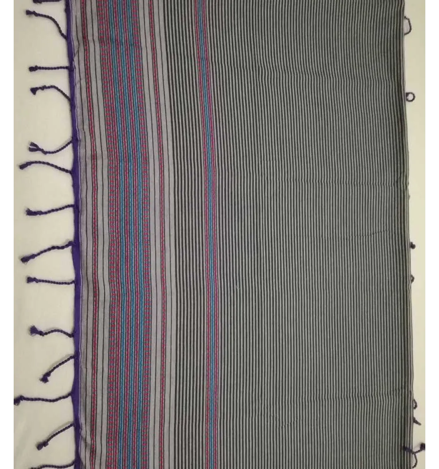 Fouta arabesque violet pale rayée gris anthracite 