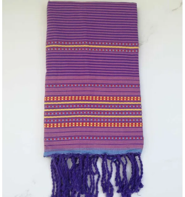 Fouta arabesque rose foncé rayée violet 