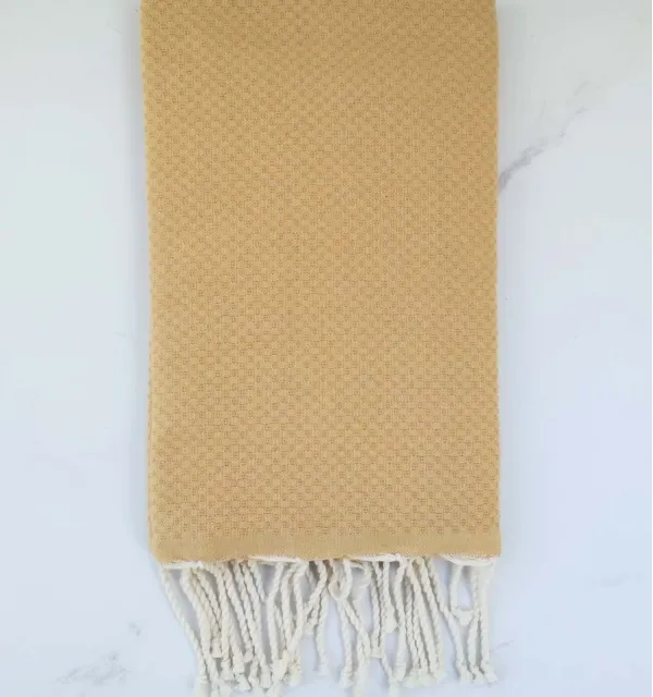 FOUTA nid d'abeille unie jaune ocre 