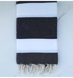 Fouta nid d'abeille blanc et gris anthracite 