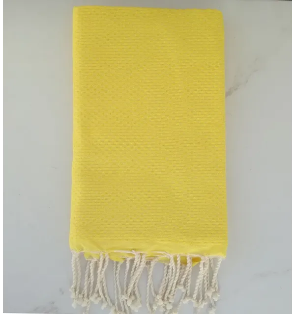 FOUTA Nid d'abeille unie jaune fluo 