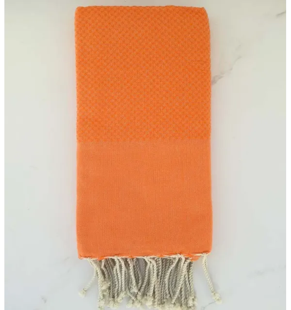 Fouta nid d'abeille unie orange clair 