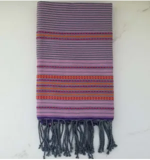 Fouta arabesque violet clair rayée vert 