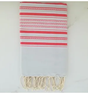Fouta arabesque bleu fumée rayée rose 