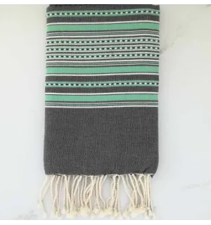 Fouta arabesque gris rayée vert 