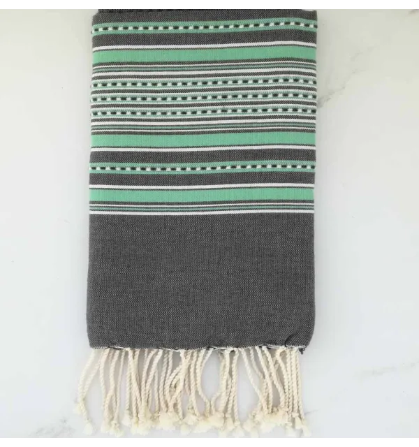 Fouta arabesque gris rayée vert 