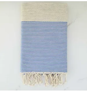 Fouta nid d'abeille gris rayée bleu 