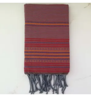 Fouta arabesque rouge rayée bleu charrette 