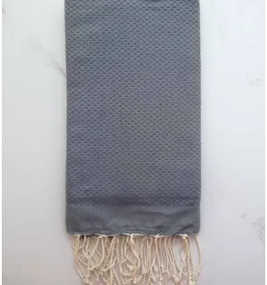 FOUTA nid d'abeille unie gris bleu 