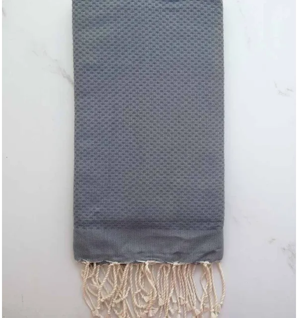 FOUTA nid d'abeille unie gris bleu 