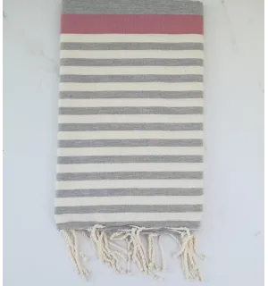 Fouta rose, gris et blanc crème