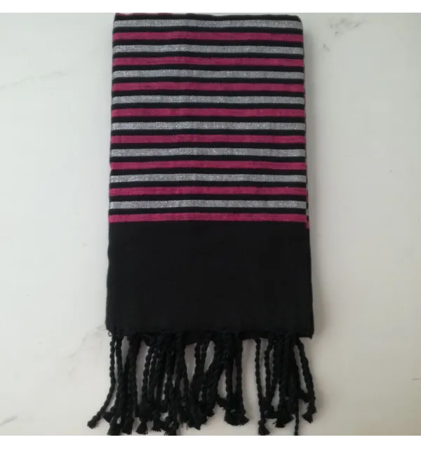 Fouta Lurex plate noir, rose et argenté 