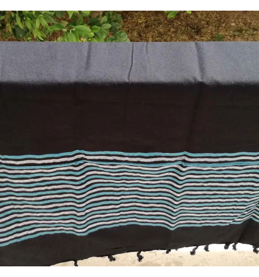 Fouta Lurex plate noir, bleu et argenté 