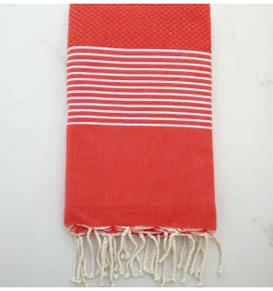 Fouta nid d'abeille rouge anglais avec rayures 