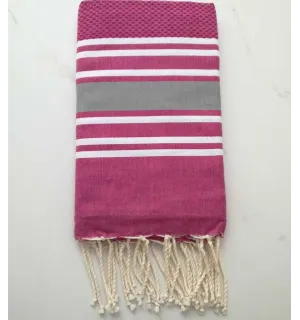 Fouta nid d'abeille violine rayée gris 