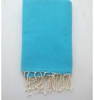 FOUTA nid d'abeille unie bleu turquoise 