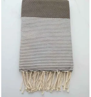 FOUTA NID D'ABEILLE brun rayée blanc 