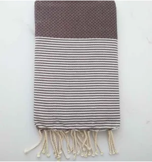 FOUTA NID D'ABEILLE rouge brun rayée blanc 