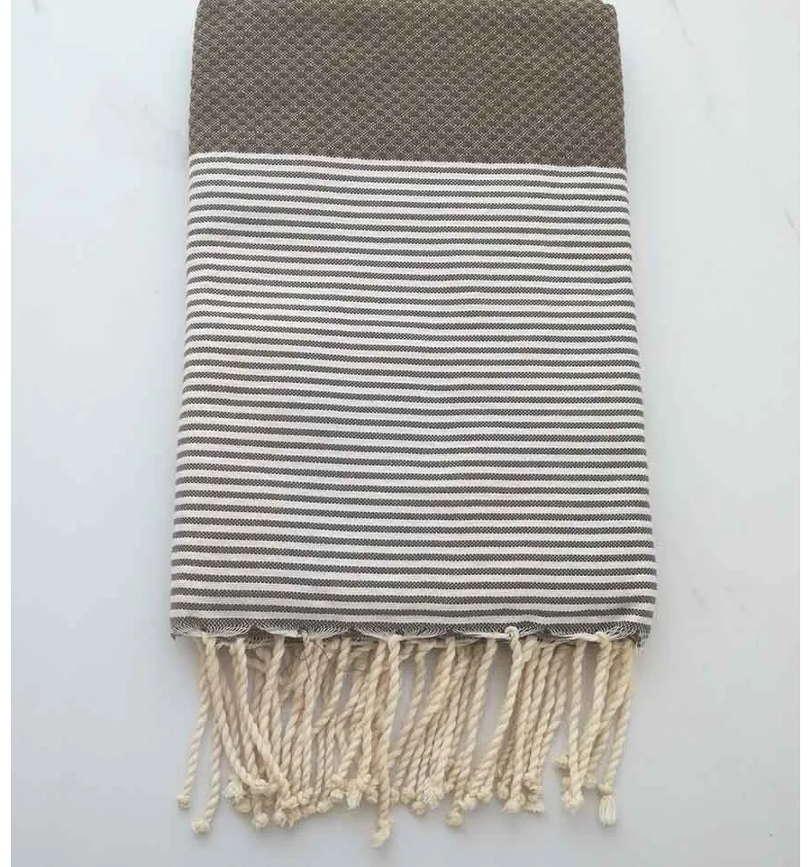 FOUTA NID D'ABEILLE brun rayée blanc 