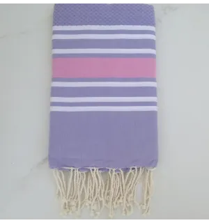 Fouta nid d'abeille violet clair rayée rose clair 