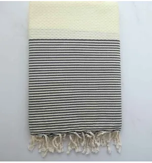 Fouta nid d'abeille jaune crème rayée anthracite