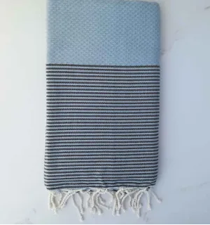 Fouta nid d'abeille bleu charron rayée anthracite 