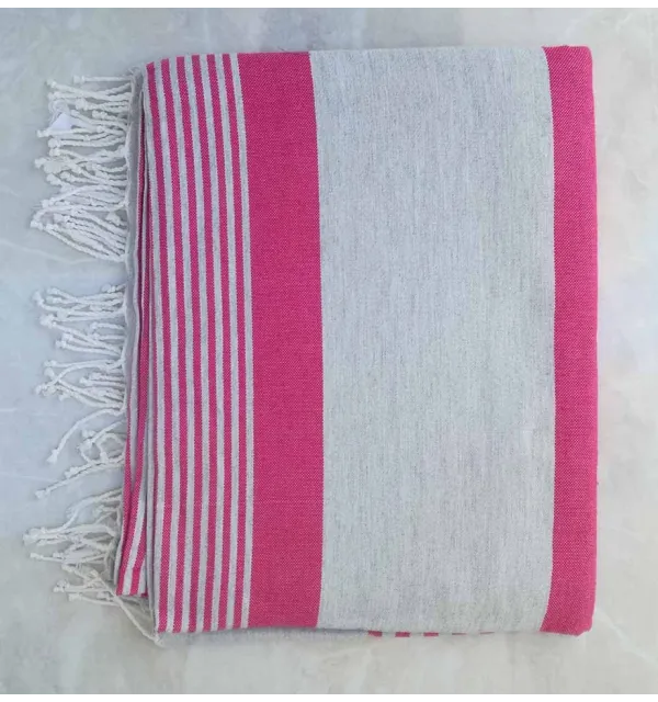 Jeté gris rayée rose 
