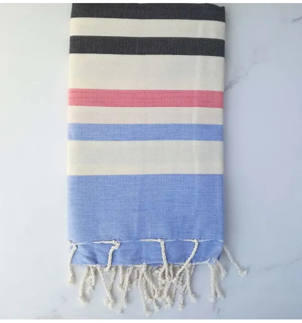 Fouta bleu, gris anthracite , blanc crème et rose 